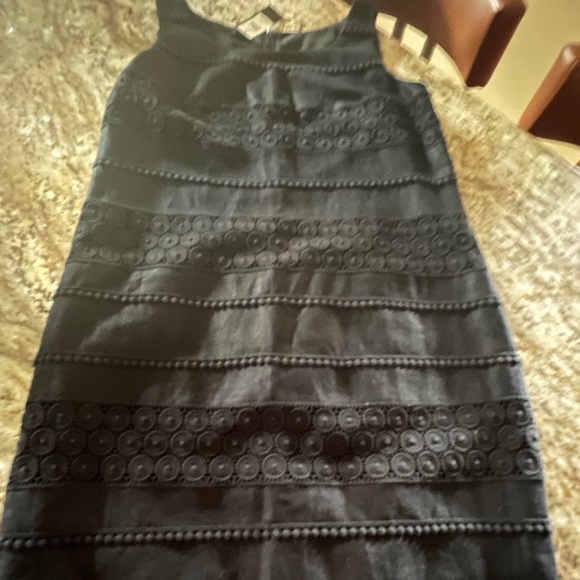 TALBOTS Black  Eyelet Lace Linen and Cotton Blend  Dress Size 8P - Picture 12 of 16